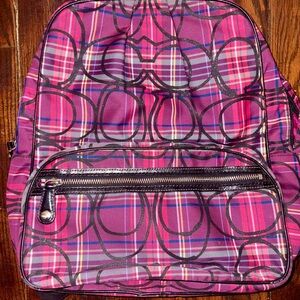 Coach Purple Plaid Backpack